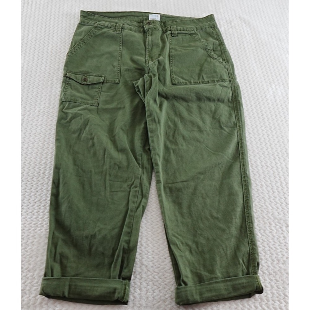 Time and Tru Green Cargo Pants Straight Leg Mid Rise Pockets Twill